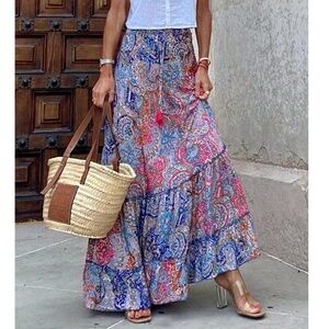 Kantha Maxi Skirt Patchwork Paisley Orange